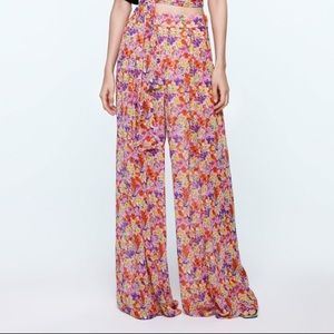 ZARA Floral Print Wide Leg Pants